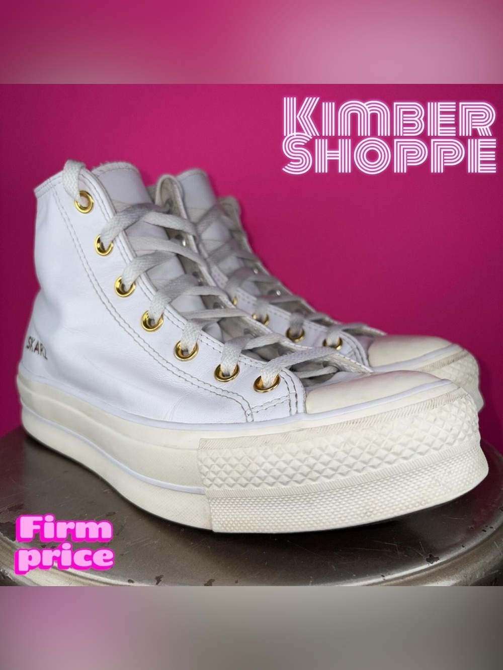 Converse Lift Platform White Leather High Top Sneaker - Custom "Skarz" US 9 UK 7